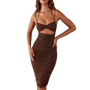 Oh Polly Paneled‎ Drawstring Midi Dress in Chocolate